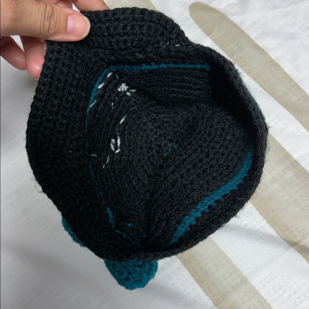 San José sharks handmade Black and Teal Crochet Cap with Bow for babies